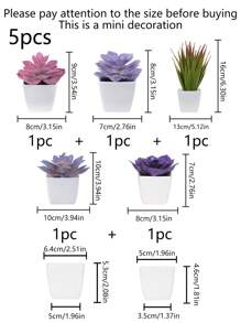 1 Set (5pcs) Artificial Mini Plant Pot Combination (Plastic Material), Home Decor For Living Room, Bedroom, Bathroom, Bookshelf, Cute Party Decoration, Gift - Blue - View 11