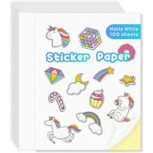 适用于喷墨和激光打印机的可打印贴纸纸，哑光白色，8.26x11.69 英寸 A4 尺寸，DIY 贴纸徽标标签、运输标签、包装标签、条码标签，自粘式书写标签，兼容大多数喷墨和激光打印机，如 Epson、Canon 等 - 白色 - 查看 8