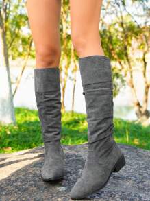 Fall/Winter 2025 Women's Fashionable Faux Suede Pointed Toe Tall Boots, Wrinkle Design Slouchy Boots, Minimalist Stylish Versatile Dress Boots, Mid-Heel Chunky Heel Over-The-Knee Boots