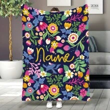1 pièce Couverture en flanelle personnalisée avec fleur, Couverture de canapé avec votre nom personnalisé, Couverture commémorative douce et chaude pour des moments mémorables, Cadeau pour camarades de classe, amis, couple, mère et père, à utiliser pour la sieste, le camping, les voyages