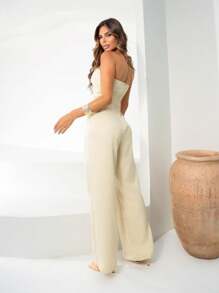 Premium Tailored Jumpsuit With Elegant Buttons, Modern Design, SERENA Model - 米色 - 查看 3