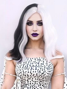 16inch Wig Female Double Splicing Black And White Short Curly Corn Hot Middle Parted Water Ripple Halloween Wig - Black and White - View 3