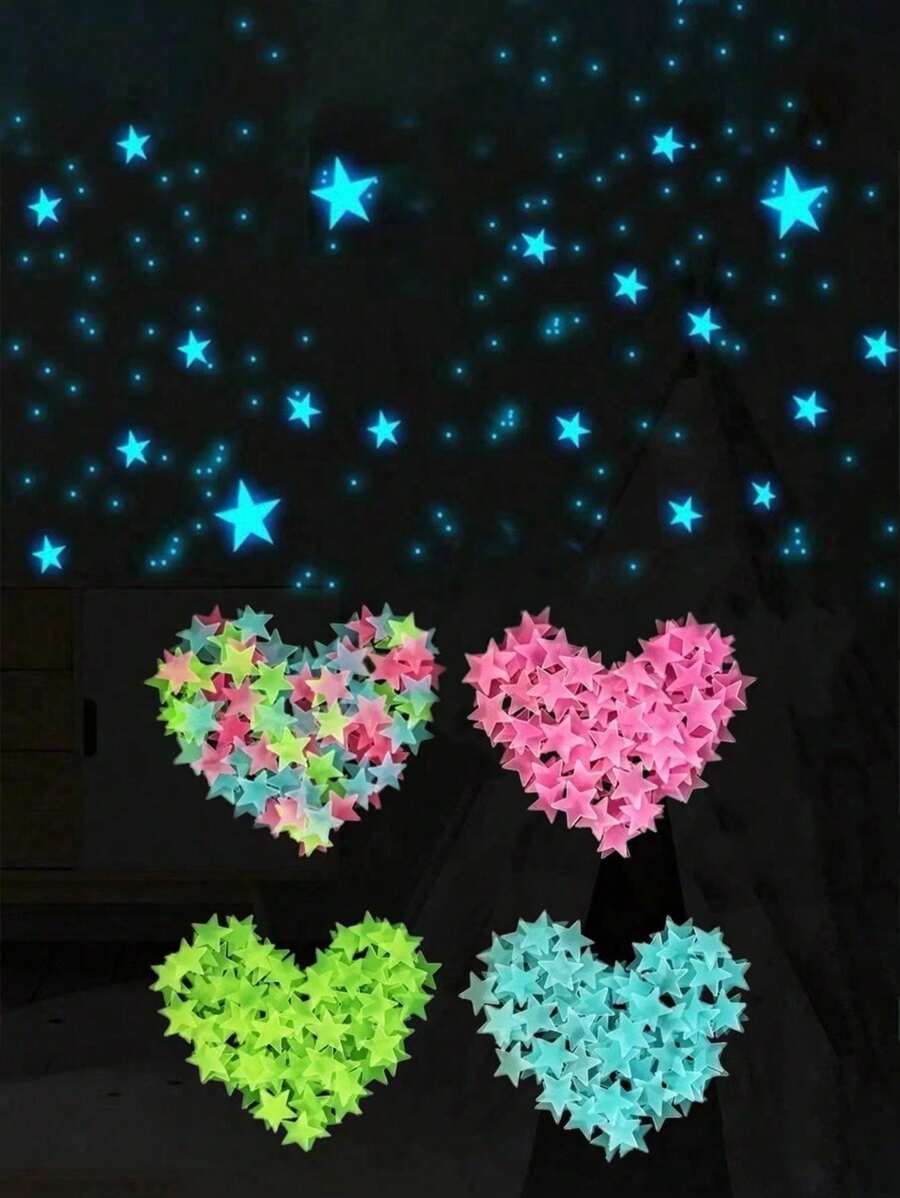 100pcs Self-Adhesive Cartoon Glow In The Dark Stickers For Luminous Star Room Decorations,Stickers,Wall Decal, Vinyl Decal For Home Decorations,Spring Decoration Items Refresh Your Home,Rama Decoration Stickers Gifts Birthday Graduation Back To School School Supplies