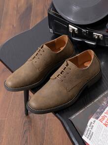 SHOESMORE Men's Retro Black Dress Derby Shoes Suede Leather Casual Brown Oxford Shoes - AMY709-深棕色 - 查看 5