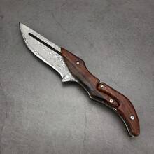 Damascus Steel Mechanical Folding Knife Master Sandalwood Handle Outdoor Survival Blade Sharp, High Hardness, High Quality Christmas Gift - Total length 23.6cm Blade length 9.3cm Handle length 14.3cm - 查看 5