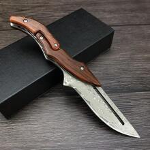 Damascus Steel Mechanical Folding Knife Master Sandalwood Handle Outdoor Survival Blade Sharp, High Hardness, High Quality Christmas Gift - Total length 23.6cm Blade length 9.3cm Handle length 14.3cm - 查看 1