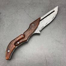Damascus Steel Mechanical Folding Knife Master Sandalwood Handle Outdoor Survival Blade Sharp, High Hardness, High Quality Christmas Gift - Total length 23.6cm Blade length 9.3cm Handle length 14.3cm - 查看 2