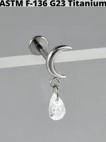 1 pièce Boucle d'oreille pendante de cartilage en titane G23 unicolore avec la forme de la lune, étude, 16G, avec filetage interne, épée, helix, oreille tragus, bijoux de piercing corporel