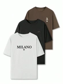 3pcs/Set Men's Casual Graphic Print Round Neck Short Sleeve T-Shirts, Summer Tee - Multicolor - View 1