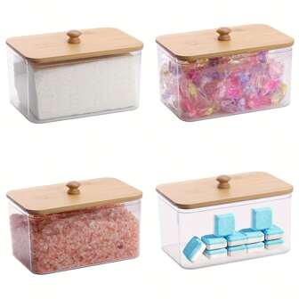 Contenitore in acrilico per fogli asciuganti da bucato, dispenser per fogli asciuganti, barattoli per l organizzazione della lavanderia con coperchio in bambù per detersivo in polvere, palline asciuganti, capsule, intensificatori di profumo, per la lavanderia e la camera da letto