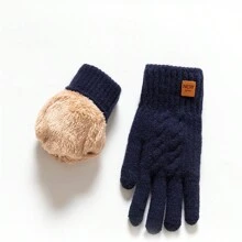 2pcs Winter Gloves Thermal Lined Thick, Korean Style, Cute, Anti-Cold, Touchscreen, Knitted, Random Colors & Letters - Multicolor - View 5