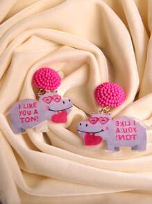 有趣可爱的个性丙烯酸树脂犀牛吊坠耳环，动物爱好者耳环，适合女士/女孩，适合送给她、情侣、情人节、海滩派对、度假的礼物 - 情人節犀牛 - 查看 4