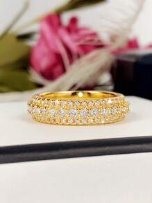 1pc Fashionable Cubic Zirconia Ring, Jewelry Gift For Women Wedding Anniversary - Gold - View 5