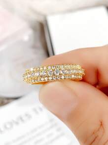 1pc Fashionable Cubic Zirconia Ring, Jewelry Gift For Women Wedding Anniversary - Gold - View 4
