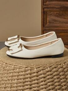 Fashion Women Square Toe Flats, Versatile Ballerina Flats In Multiple Colors, Suitable For Seasons, Matches Well With Jeans, Flare Pants, Casual Slip-On Shoes, Wine Red, Black - Màu be - Xem 4