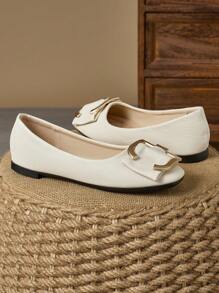 Fashion Women Square Toe Flats, Versatile Ballerina Flats In Multiple Colors, Suitable For Seasons, Matches Well With Jeans, Flare Pants, Casual Slip-On Shoes, Wine Red, Black - Màu be - Xem 6