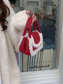 2024 New Autumn And Winter Red Christmas Cute Furry Crossbody Bag, Shoulder Bag, Handbag, Small Square Bag, Fashionable And Casual Mini Women's Daily Commuting Bag
