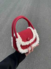 2024 New Autumn And Winter Red Christmas Cute Furry Crossbody Bag, Shoulder Bag, Handbag, Small Square Bag, Fashionable And Casual Mini Women's Daily Commuting Bag