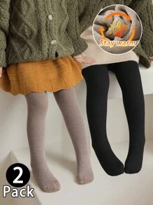 2 piezas Mallas cálidas para niñas, Leggings gruesos de unicolor, Pantalones clásicos casuales versátiles, suaves y cómodos, Adecuados para uso diario en otoño/invierno o como regalo de vacaciones