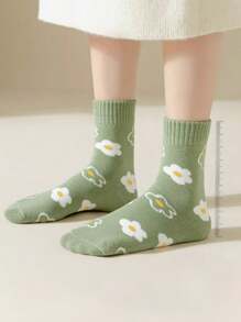 5 Pairs Women's Warm Thickened Plush Lined Socks With Floral, Deer, Striped Patterns, Comfortable For Sports, Home, Casual, Commute In Autumn/Winter