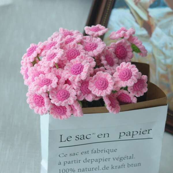 1/3/6 Pcs Handmade Crochet Multihead Daisy/Rose. Handmade Crochet Yarn Flowers, Artificial Flowers, Suitable As Wedding Bridal Bouquets, Or Decor For Restaurants, Living Rooms, Bedrooms And Parties. Creative Gifts For Valentine's Day, Mother's Day, New Year, Housewarming, Wedding, Birthday And Other Celebrations,Fall Decor,Autumn
