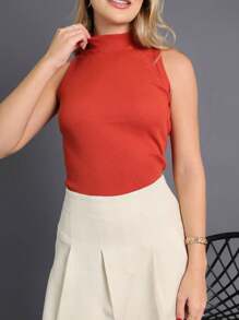 Women's Ribbed Turtleneck Tank Top Women's Blouses Cropped Blouse Inspiration Fashion Blogger Foreign Fashion Top Cropped Casual Basic - Màu Hồng  San hô - Xem 4
