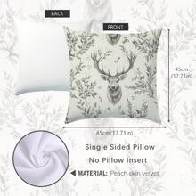 1 件极简主义复古乡村树叶和鹿装饰抱枕套，柔软的桃色天鹅绒面料，单面印花，40*40/45*45/50*50 厘米枕套，圣诞礼物