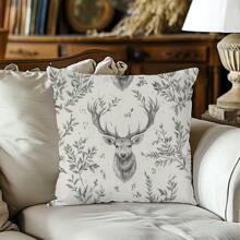 1 件极简主义复古乡村树叶和鹿装饰抱枕套，柔软的桃色天鹅绒面料，单面印花，40*40/45*45/50*50 厘米枕套，圣诞礼物