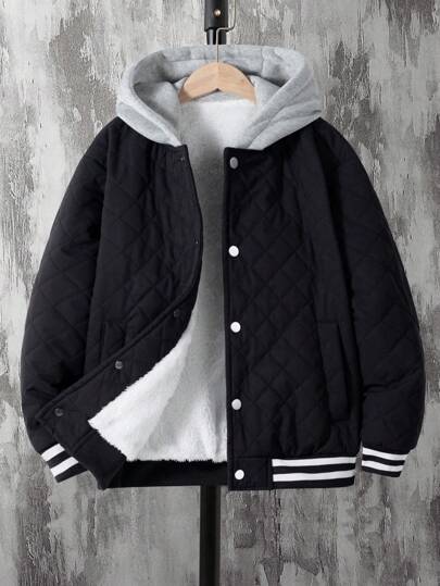 1 件 Tween Boy 时尚休闲二合一连帽保暖内衬夹克，适合日常和户外穿着，秋冬季