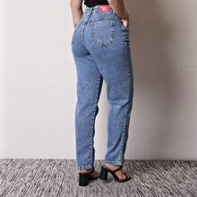 Women's Premium Marbled Mom Jeans With Shaping Effect - 中等水洗藍 - 查看 2