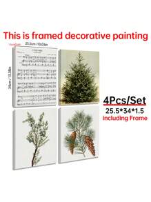4pcs Phong cách cổ điển Giáng sinh Phòng trưng bày , O Đêm Bản nhạc , Mùa Đông Thực vật & Quả mọng , Fir Cây , Quả thông tranh sơn dầu Nghệ thuật In , Có thể tháo rời & Có thể tái sử dụng Trang trí tường Đối với Nhà nông , Chiếc lò sưởi , Phòng ngủ , Phòng khách , Quà tặng ngày lễ - Không có khung - Nhiều màu - Xem 3