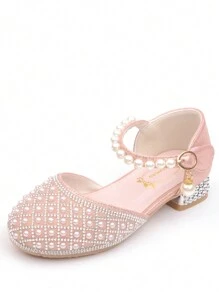 Children's Crystal High Heel Shoes, Girls Princess Party Shoes With Rhinestones, Toddler Girl Closed Toe Sandals - Pink - View 3