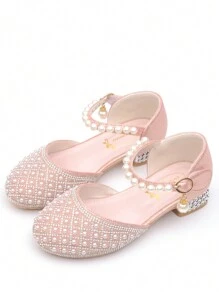 Children's Crystal High Heel Shoes, Girls Princess Party Shoes With Rhinestones, Toddler Girl Closed Toe Sandals - Pink - View 2