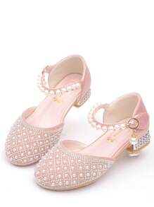 Children's Crystal High Heel Shoes, Girls Princess Party Shoes With Rhinestones, Toddler Girl Closed Toe Sandals - Pink - View 4
