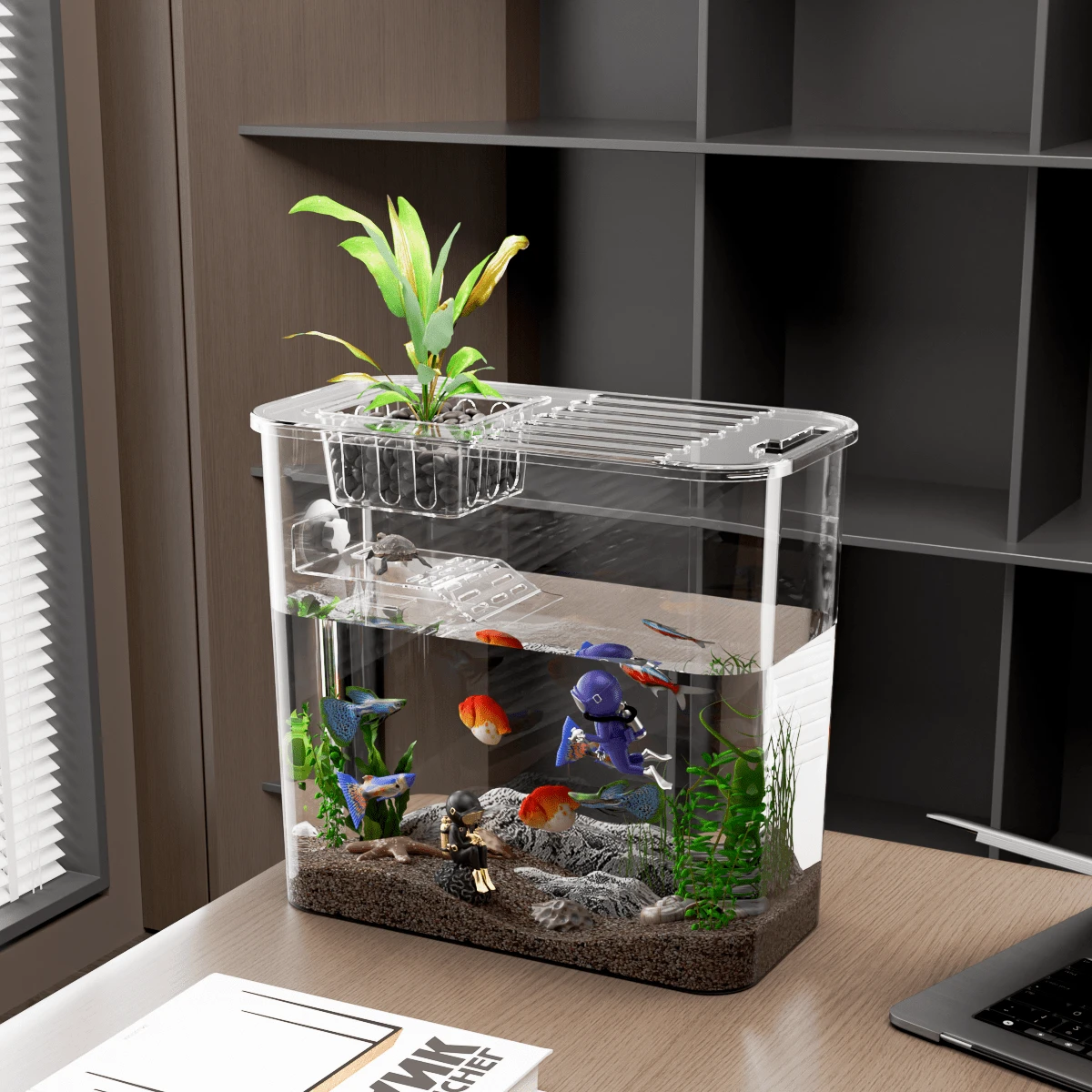 Transparent Acrylic Ornamental Fish Tank Breeding Box Living Room ... - Clear Bronze Fish Tank With Plants