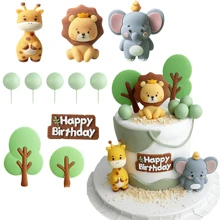 11 Set Jungle Animal Cake Veneer Lion Giraffe Monkey Elephant Happy Birthday Banner Wildlife Themed Birthday Party Supplies