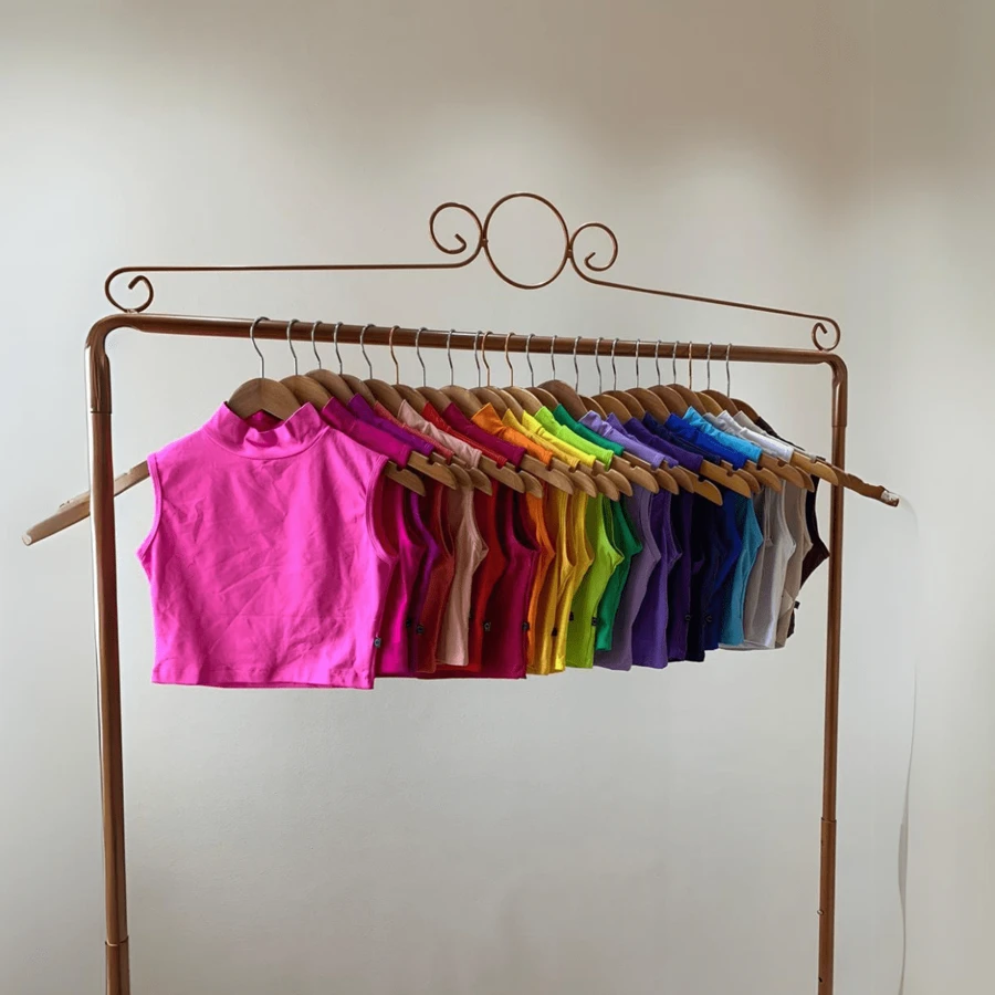 Cropped Top High Neck Sleeveless Suplex Polyamide Tank Top - 黃色 - 查看 1