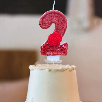 3pcs/Set One 2.75 Inch Red Rose Sparkling Digital Candle, Handmade Soy Wax Material, Valentine's Day Birthday Candle, Red Rose Number 0-9, Candlelight Dinner Cake Decoration, Restaurant Event Candle Supplies, For Birthday Parties Holiday Parties Banquet Wedding Cake Decoration, Lovely Atmosphere Cake Decoration Candles, Cake Decoration Supplies, Festive And Party Supplies, Cake Decoration Candle