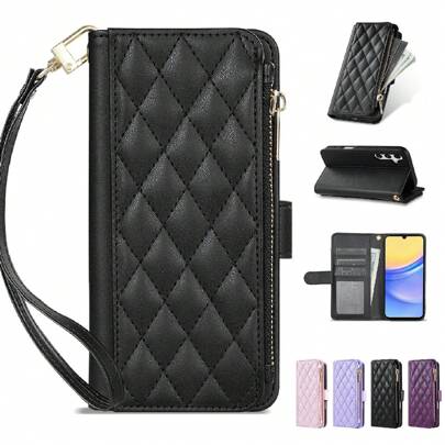 ZZXX Phone Holder Luxury Wallet Small Fragrance Zipper Multi Card Slot Photo Frame Kickstand With Hand Strap Magnetic Flip High-Quality Artificial Leather Case Compatible With Iphone Compatible With Samsung Galaxy Compatible With Xiaomi Redmi Compatible With Huawei Honor Moto OPPO Fashion Shockproof Protective Card Bag
