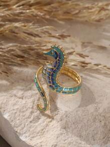 1 chiếc nhẫn hở trang trí hình cá ngựa bằng thép không gỉ tráng men cổ điển thanh lịch đơn giản nhiều màu sắc thời trang, thích hợp cho trang phục hàng ngày của phụ nữ, tiệc tùng, quà tặng Ngày của Mẹ - hình học - Xem 4