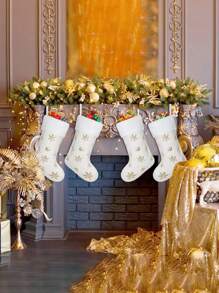 1pc/2pcs/4pcs Cream White Artificial Fur Christmas Stockings, 20 Inches, Soft Thick Fluffy Christmas Stockings With Silver Glitter Snowflake, For Christmas Decorations - White - View 13