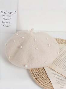 1pc Autumn/Winter New Pearl Children's Beret Hat, Cute Girls Toddler Pearl Cap, Ideal Gift - A-1 - View 1