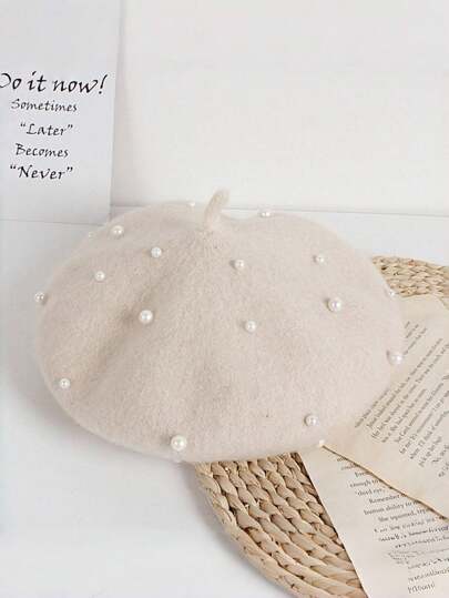 1pc Autumn/Winter New Pearl Children's Beret Hat, Cute Girls Toddler Pearl Cap, Ideal Gift