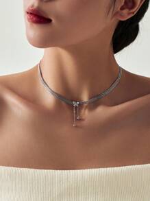 1 chiếc vòng cổ tua rua hình khối lập phương/ong/trái tim/bướm/trái tim thời trang đơn giản, đa năng để đeo hàng ngày, thích hợp làm quà tặng - Bạc - Xem 4