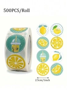 500 张/卷，8 种款式水果柠檬贴纸，礼品包装装饰贴纸，生日礼物标签，信封封口，1 英寸水果柠檬标签贴纸，早餐密封贴纸 - 彩色 - 查看 6