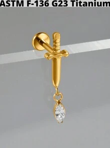 1 pièce Boucle d'oreille pendante de cartilage en titane G23 unicolore avec la forme de la lune, étude, 16G, avec filetage interne, épée, helix, oreille tragus, bijoux de piercing corporel