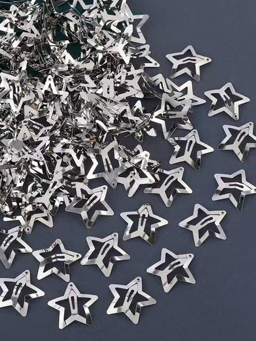 50 pièces Pinces à cheveux en alliage d'argent élégantes plaquées nickel en forme d'étoile à cinq branches, style Y2K à la mode pour femmes, 3,1 yard/1,22 po, convient pour un usage quotidien, les trajets, les fêtes, les cadeaux de vacances, accessoires pour cheveux