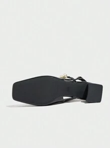 2026 New Elegant Women's High Heel Shoes, Square Toe Thick Heel Slip-On Sandals, Comfortable And Breathable - Black - View 5