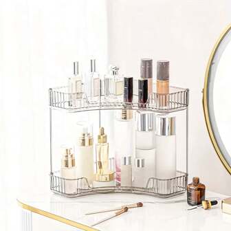 1pc 2-Tier Kitchen Wall Rack, Farmhouse Bathroom Shelf, Countertop Storage Cabinet, Makeup Organizer Box Tray, Spice Rack Holder For Jars, Utensils, Kitchen Supplies, Countertop, Pantry, Sink Under Storage, Vanity, Medicine Cabinet