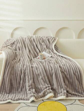 1 pieza Manta para niños de una sola capa, de unicolor, con imitación de piel de conejo a rayas, de gran tamaño, adecuada para camas infantiles, manta gruesa y cálida, super suave y esponjosa para el sofá en invierno